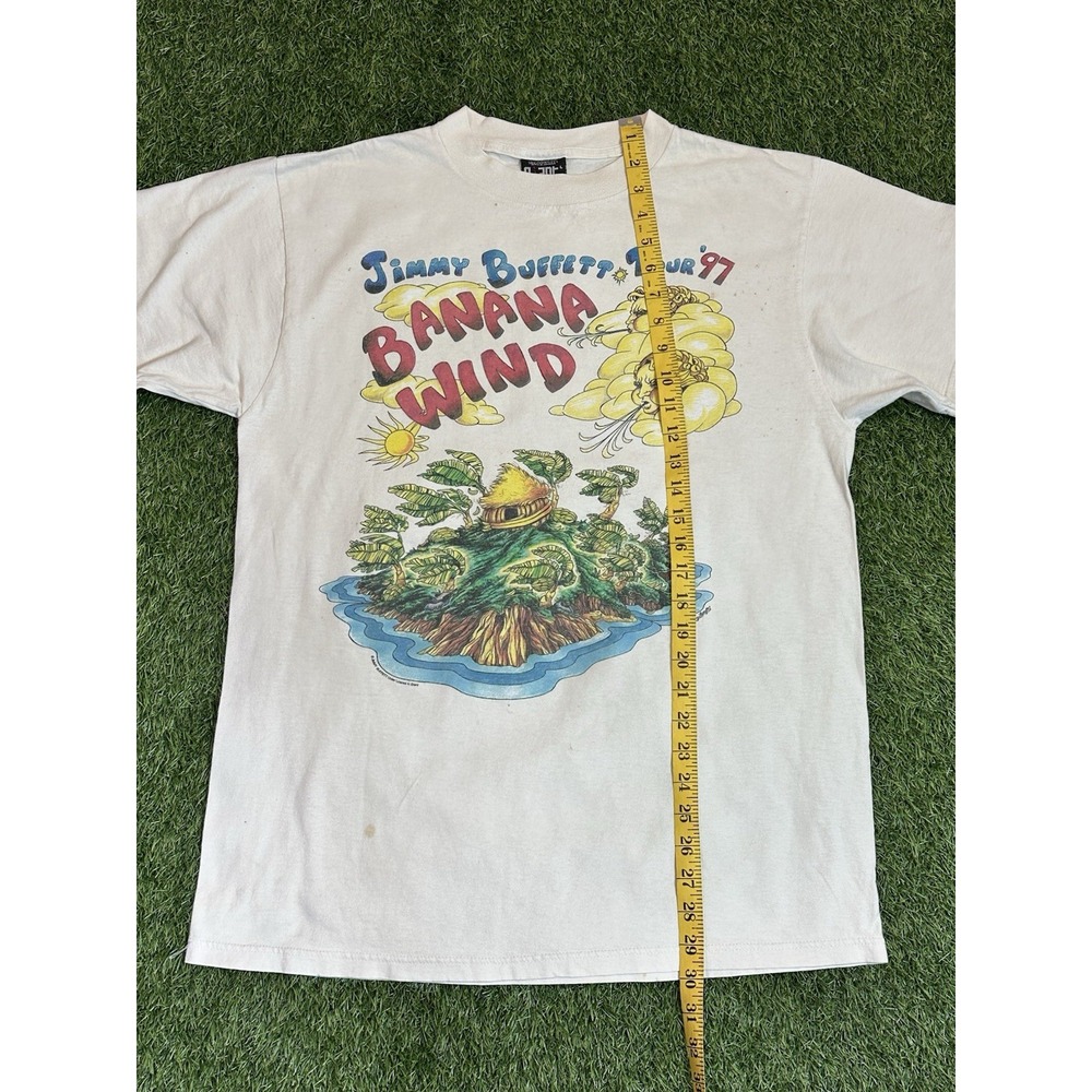 Vintage Jimmy Buffett Banana Wind 1997 Tour T Shirt Large White Giant Tag Band - Picture 14 of 16